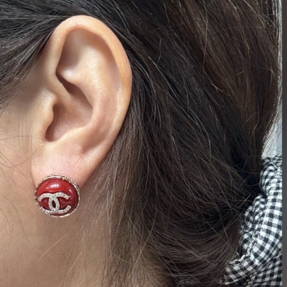 CC design red maroon logo Earrings